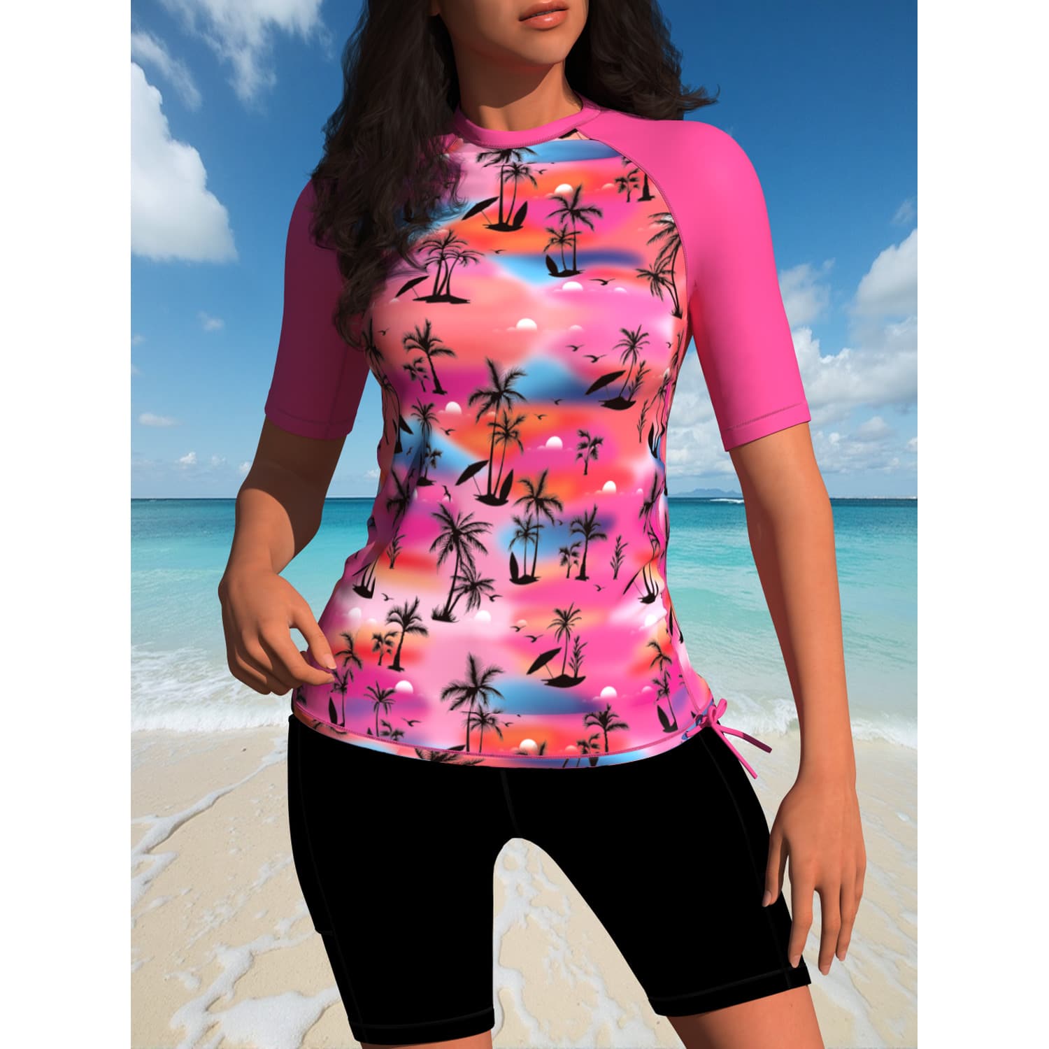 Women's Rash Guard PinkPrint - Long SleeveShirt UPF 50+ Quick-Dry Swimfor Water Sports Snorkeling Beach - As Picture - 查看 1