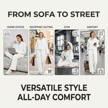 Women's 2 Piece Tracksuit Set - Half Zip Hoodie & Wide Leg Pants Loungewear With Pockets,Cozy 2 Piece Lounge Set - Sweatshirt & High Waisted Joggers For Home & Gym - 白色 - 查看 6