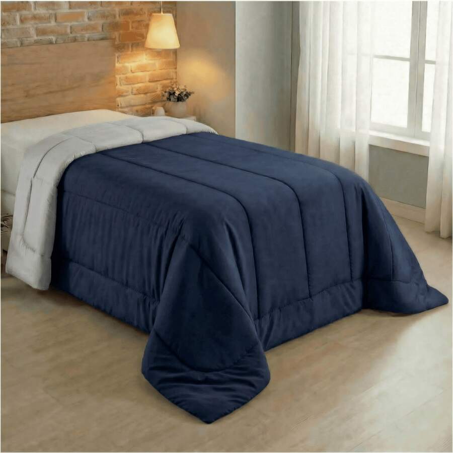 Single-Size Reversible Comforter, 400 Thread Count, Soft Touch, Thick Fabric, Comfortable, Warm, Premium Quality. - 海軍藍-灰色 - 查看 1