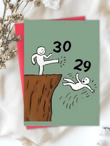 1張趣味30歲生日賀卡 - 「把29歲踢到路邊」幽默卡通設計，適合滿30歲的朋友，加厚大尺寸信封與卡片 - 多色 - 查看 5