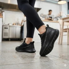Woen's Non-Slip Waterproof Work Shoes: Lace Up & Slip On Styles - Lightweight Comfortable For Kitchen, Chef, Restaurant, Nursing - 黑色 - 查看 5