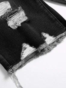 2-Pack Men's Street Style Ripped Casual Frayed Hem Comfortable Denim Shorts - 黑色+藍色 - 查看 5