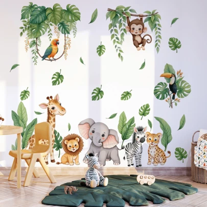 Cute Animal Wall Decal For Nursery, Removable Baby Room Sticker Cartoon Star & Moon Wall Sticker, Kids Bedroom Decor Art