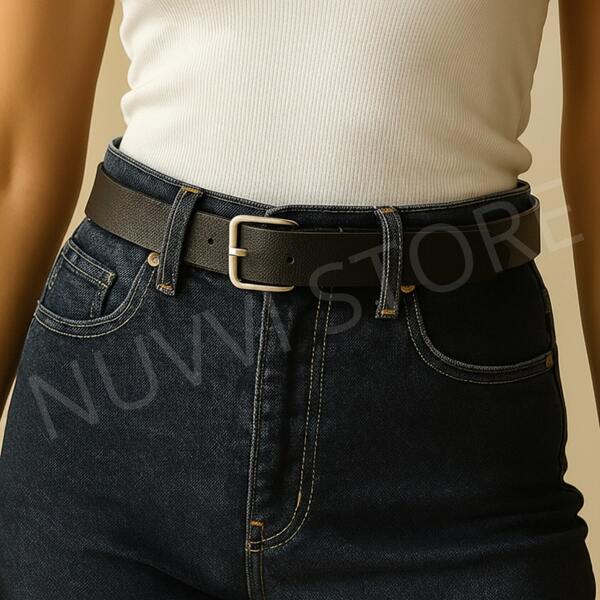 Cinto Feminino De Couro Montana Social Moda Blogueira Com Fivela Prata Quadrada