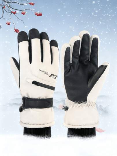 A Winter Outdoor Ski Glove For Both Men And Women, Featuring A Warm Fleece Lining, Water-Resistant Fabric, And A Responsive Touchscreen. The Small Pocket On The Back Of The Hand Is Perfect For Storing Keys And Cards, Making It Ideal For Winter Activities Like Skiing, Cycling, Or Commuting.