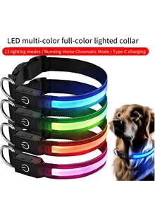 1pc LED Multi-Color Luminous Necklace, 13 Lighting Modes/Chasing Rainbow Mode/Type-C Charging - Multicolor - View 1