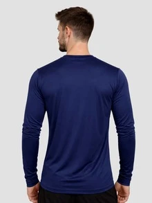 Men's Long Sleeve Dry Fit T-Shirt For Gym And Workout - Navy Blue - View 2