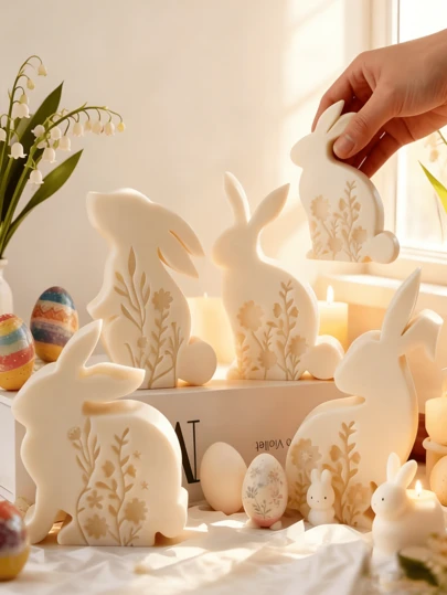 1pc Easter Bunny Silicone Mold, Suitable For DIY Candle Making, Resin Crafts And Rabbit-Shaped Art Creation - Heat Resistant, Easy Demoulding, Reusable Asymmetrical Egg-Shaped Cavity And Paw Print Design, Ideal For DIY Gift Making, Creating Rabbit-Shaped Art Pieces As Gifts For Family And Friends, Resin Liquid Mold