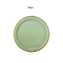 10pcs/20pcs/50pcs Set Sage Green Paper Plates, Cups, Napkins Disposable Tableware Set, Sage Green With Gold Trim Baby Shower Birthday Wedding Party Supplies And Decorations - Mouse Green - View 6