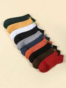 10 Pairs Shallow Mouth Fabric Label Vertical Stripe Women's Ankle Socks, Spring/Summer - Multicolor - View 2