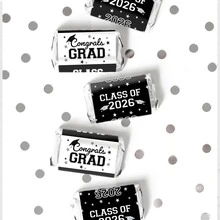 Envoltura de papel para barras de chocolate mini para graduación 2026 - Etiquetas de favor de fiesta de barras de chocolate pequeñas (Negro) - Negro - Ver 6