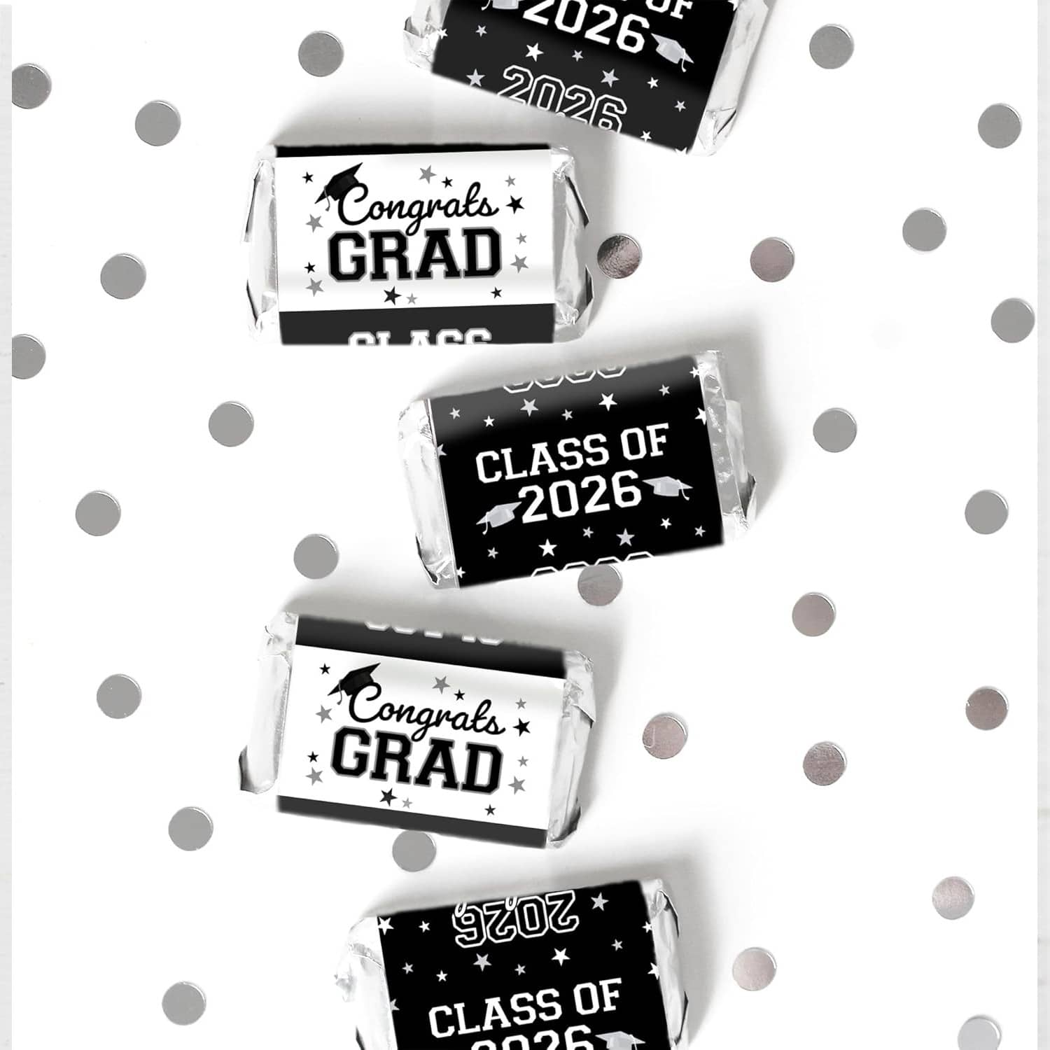 2026 Graduation Mini Chocolate Bar Packaging Paper - Small Chocolate Bar Party Favor Stickers (Black) - Black - View 1