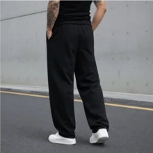 Calça Moletom Wide Leg Masculina Para O Inverno Sem Estampa Perna Larga Confortável Estilosa - Preto - Visão 2