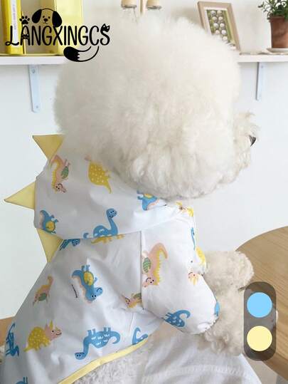  1pc LANGXINGCS Pet Raincoat, Cute Little Dinosaur Dog Clothes, Portable Cat Clothes For Rainy Season, Soft & Comfortable Pet Outdoor Wear, Suitable For Medium & Small Cats And Dogs