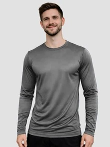 Men's Long Sleeve Dry Fit T-Shirt For Gym And Workout - 灰色 - 查看 1