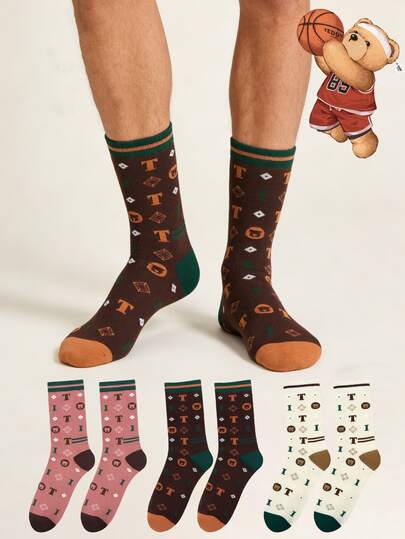  3双装 TEDDYISLAND 男士中筒袜 - 时尚优质男士长袜，户外运动袜，升级版中等厚度家居袜，商务会议、送礼、户外运动及日常穿着的理想之选