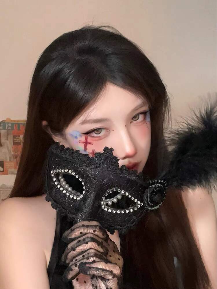 1件优雅女士蕾丝面具，性感女士蕾丝面具，3D羽毛面具，万圣节派对性感黑色化妆舞会面具，成人派对性感装饰面具，角色扮演配饰 - 查看 3