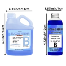 32盎司/6.76盎司（946毫升/200毫升）液态硅胶模具制作套装，快速固化1:1混合浇注材料（邵氏硬度25A），高强度配方，适用于DIY工艺品、树脂艺术和定制模具项目，非常适合初学者。 - 藍色 - 查看 3