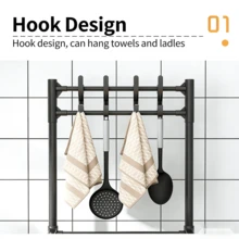 5-Layer Hooked Storage Rack Floor Storage Rack Household Multi-Function Organizer For Kitchen Bathroom Living Room﻿ - 黑色 - 查看 2