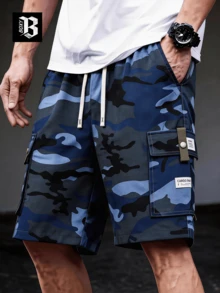 1pc Men's Blue Camouflage Multi-Pocket Shorts - Breathable Comfortable Fabric, American Streetwear Style Men's Shorts, Suitable For Daily Outings And Light Outdoor Activities - Blue - View 5