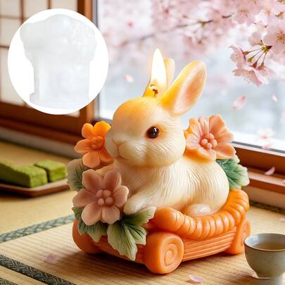 Easter Bunny Sitting On A Carrot Car-Shaped Aroma Candle Silicone Mold, DIY Carrot Car With Bunny Sitting On It Mold, Suitable For Resin, Plaster, Clay, Concrete, Cement Crafts, Silicone Molds, Easter And Other Holiday Gifts, Home Decoration
