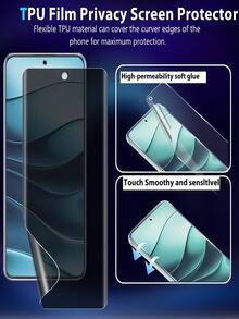 Miếng dán màn hình điện thoại chống sốc, chống nhìn trộm, 3 miếng, màng bảo vệ màn hình mềm hydrogel [Chất liệu không phải kính] Tương thích với Samsung Galaxy S26 A57 A37/Tương thích với 15T Poco X7 Pro/ Note 15/Tương thích với iPhone 17 Pro Max 16/Honor X9D Magic 7 và các dòng điện thoại khác. Hỗ trợ nhận diện khuôn mặt. Che phủ toàn diện. Dễ dán. Quà tặng sinh nhật, kỷ niệm. - màu đen - Xem 9