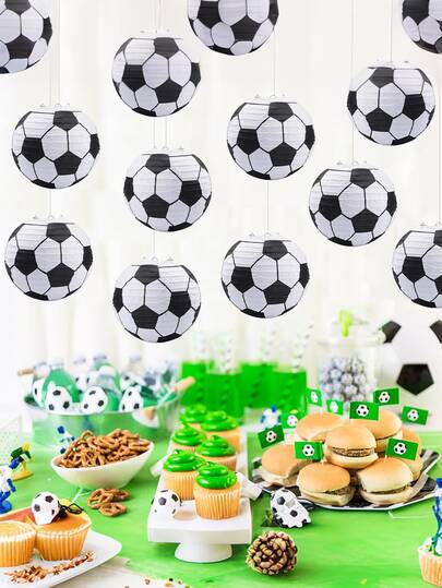 3/6pcs 8-Inch Soccer Ball Paper Lanterns Set - Black & White Hexagonal Design, For Sports-Themed Parties & Decorations, Party Decorations | Soccer Theme Decor | Paper Lanterns