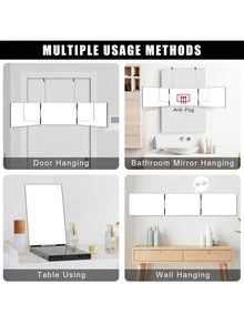 3 Way Mirror For Hair Cutting, Three Way Mirror For Shaver And Makeup, Height Adjustable With Two Hold Nails, 360 Viewing Angle, Clear Anti-Fog HD Glass(Black) - Black - View 4