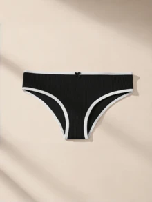 2pcs Women's Minimalist Casual Bow Tie Black & White Breathable Comfortable Panties, Teenage Underwear - Multicolor - View 2
