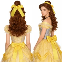 Vintage Royal Brown Long Curly Wig With Satin Bun, Natural Scalp High Temperature Fiber Wig For Cosplay, Masquerade Party & Stage Performance Full Head Wig - Brown - View 1