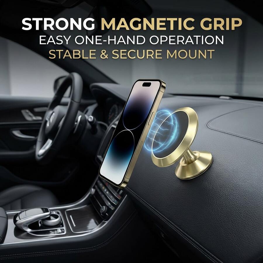360° Rotatable Magnetic Car Phone Holder, Strong Magnet Stable, Aluminum Alloy, Universal For Car Dashboard - A - View 1