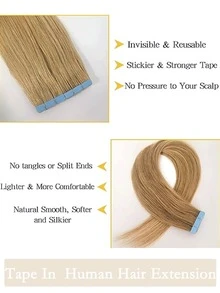 #27 30g 20pcs Straight Tape In Human Hair Extension. 18-28inch. Silky Seamless Invisible For Thin Hair Woman. Add Volume & Length. Natural Look. Top Quality Blue Tape In Hair Tape. - S27 - View 6