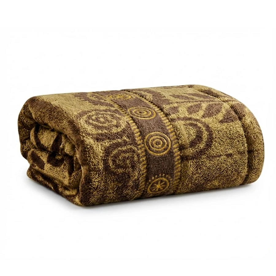Large Soft Cotton Bath Towel With Luxury Print, 70*1.40 Cm - Pattern 4 – Yellow - View 1