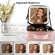 EOLOVA 3-Level Adjustable Brightness LED Cosmetic Bag, Large Capacity Portable Makeup Organizer With Adjustable Dividers, Suitable For Home, Travel And Hotel Use - Multicolor - View 3