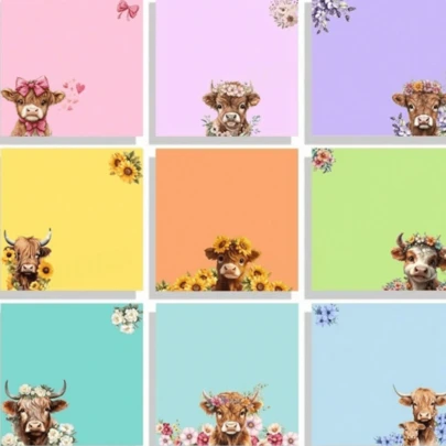 مجموعة دفتر ملاحظات 1/9، ملصقات لاصقة بنمط بقرة جبلية - أوراق ملاحظات لاصقة جميلة، تصميم بقرة مزهرة، لاصقة بقوة، مناسبة للمكتب والفصل الدراسي والاستخدام المنزلي، هدية مثالية للطلاب والمعلمين ومستلزمات المدرسة، ديكور الفصل الدراسي | نمط زهري | لاصق قوي