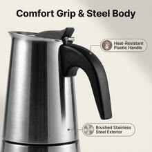 2/4/6/9/12 tazas Cafetera de Espresso de Acero Inoxidable, Cafetera Moka de 100-600ml para el hogar, la cocina, el camping - Plateado - Ver 5