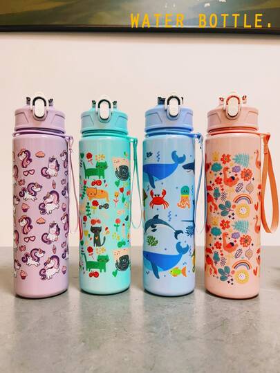 4 Colors Available! 1pc 750ml Lion, Unicorn Cartoon Water Cup, Anti-Spill Straw Cup For Toddlers, Kindergarten Drinking Cup, Large Capacity Portable Leak-Proof Straw Cup, Summer Large Capacity Sports Water Bottle