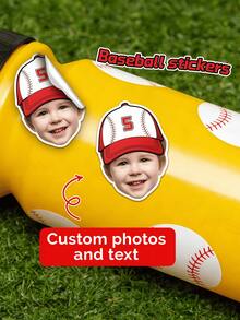 Custom Face Stickers, Photo Stickers, Personalized Baseball-Themed Face Stickers, Custom Stickers, Teen Birthday Party Photo Stickers, Party Sponsor Stickers - Multicolor - View 5