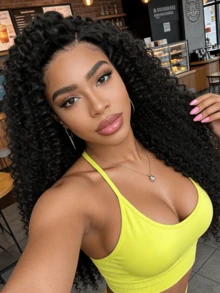 NATAN 短款波浪卷发波波头黑色深卷13X4高清蕾丝前合成假发，预先拔毛并带有婴儿发，漂白发结，无需胶水 - 自然色&黑色系 - 查看 8