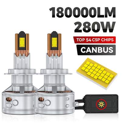 DrViAion 2pcs Upgraded 30 Copper Tubes High Power 280W H7 Car LED Headlights 180000LM H1 H11 9005 HB3 9006 H4 LED Headlight Car Lights Bulbs For Auto