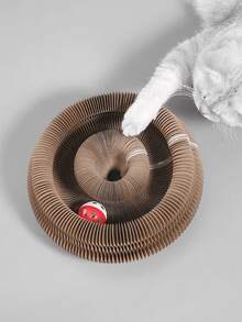 Accordion Wave-Shaped Cat Scratching Board, Foldable With Bells And Cat - Multi-Layer Cardboard Toy, Suitable For Indoor Cats, Durable Scratching Pad, Interactive Kitten Activity Center - Multicolor - View 9