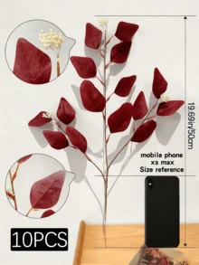 1 pieza Ramas artificiales de eucalipto, flores artificiales marrones, hojas de eucalipto de dólar plateado, arreglo floral para boda, hogar, oficina, Día de San Valentín, jardín - Multicolor - Ver 15