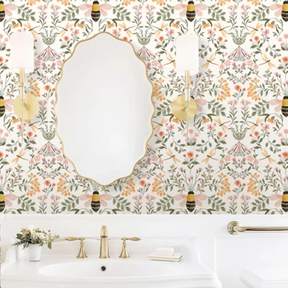 1 Roll Country-Style Honeycomb Pattern Self-Adhesive Wallpaper, Vinyl Material, Peel-And-Stick Wallpaper, Spring Watercolour-Style Light-Coloured Dragonfly Floral Wallpaper, Decorative Wall Decals, Aesthetic Wallpaper, Decorative Wall Stickers, Home Furnishings, Living Room Decorative Wallpaper