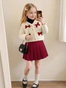 Girls' Elegant Pleated School Uniform Skirt With Built-In Safety Shorts, Knit Skirt, Basic School Uniform Skirt, Suitable For Performance, Party, Back To School, Burgundy - Burgundy - View 13