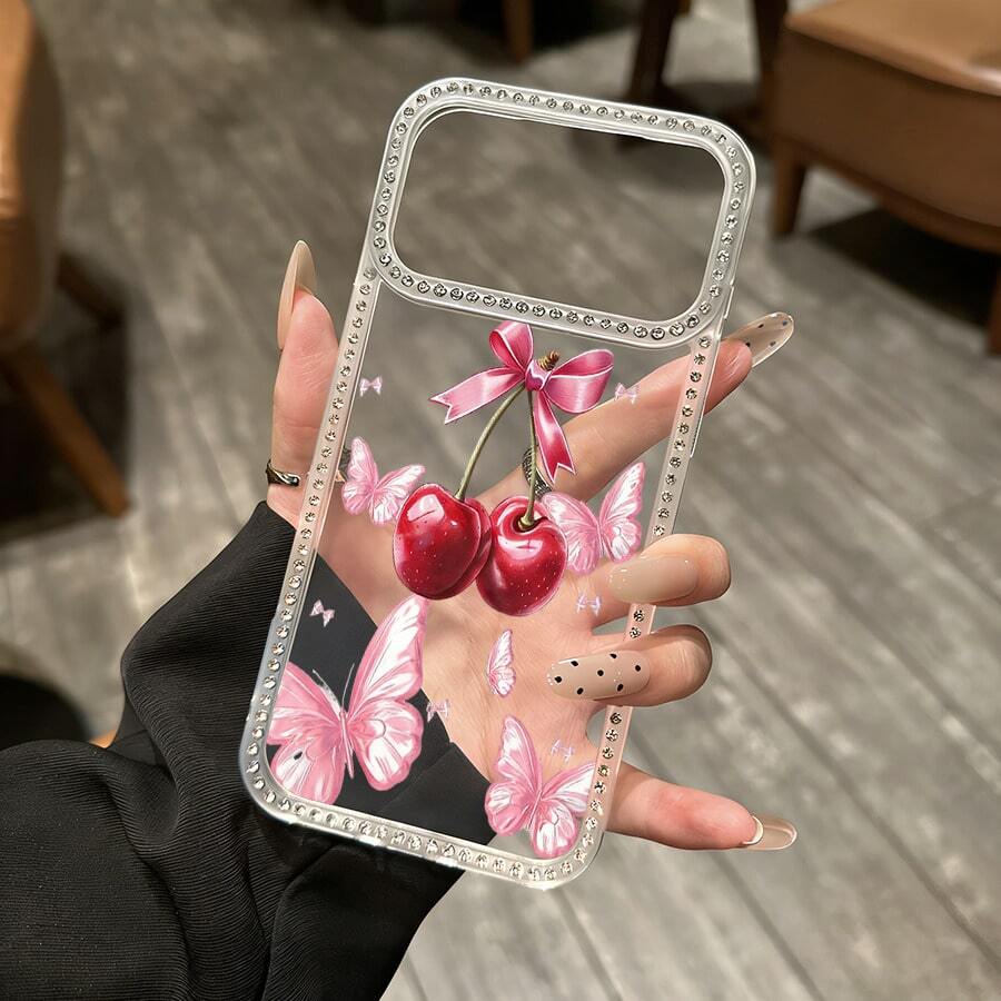 Flores de Cerezo y Danza de MariposasSet with diamonds, suitable for 16, 17 Pro Max, 16, 15 Pro, 14 Plus, 13, 12 Pro, 11 Pro Max, X, XS Max, suitable for all, and the perfect gift for friends and family during Christmas, Halloween and other holidays. - transparente - Ver 1