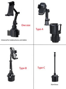 Soporte ajustable para teléfono de coche con elevación, soporte ajustable para taza de coche 2 en 1, extensión para taza de coche, soporte para teléfono y tableta, accesorios de coche, accesorios interiores de coche, piezas de automóvil, regalo de Pascua de primavera - Negro - Ver 3