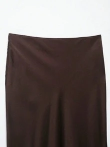 Mellowy Spring/Summer New Women's Fashion European And American Style Minimalist Mid-Waist Lace Trim Satin Skirt - Brown - View 8