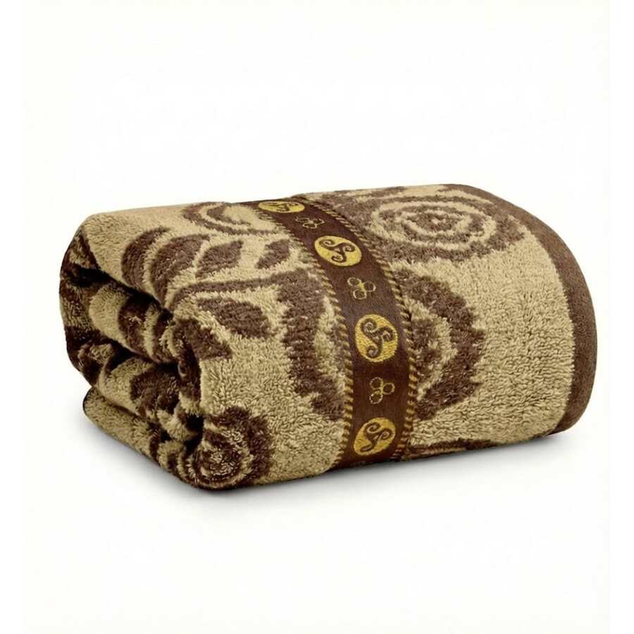 Large Soft Cotton Bath Towel With Luxury Print, 70*1.40 Cm - Pattern 5 – Yellow - View 1