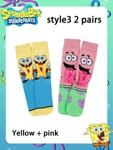 SpongeBob SquarePants Cartoon Unisex Couple Straight Mid-Calf Socks, In-Stock Magnetic Handholding DIY Anime Socks - Multicolor - View 9