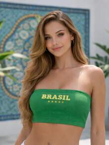 BELLA  NET Women's Strapless Cropped Top/Blouse, Brazil Fan Edition, World Cup 2026 - 綠色 - 查看 3